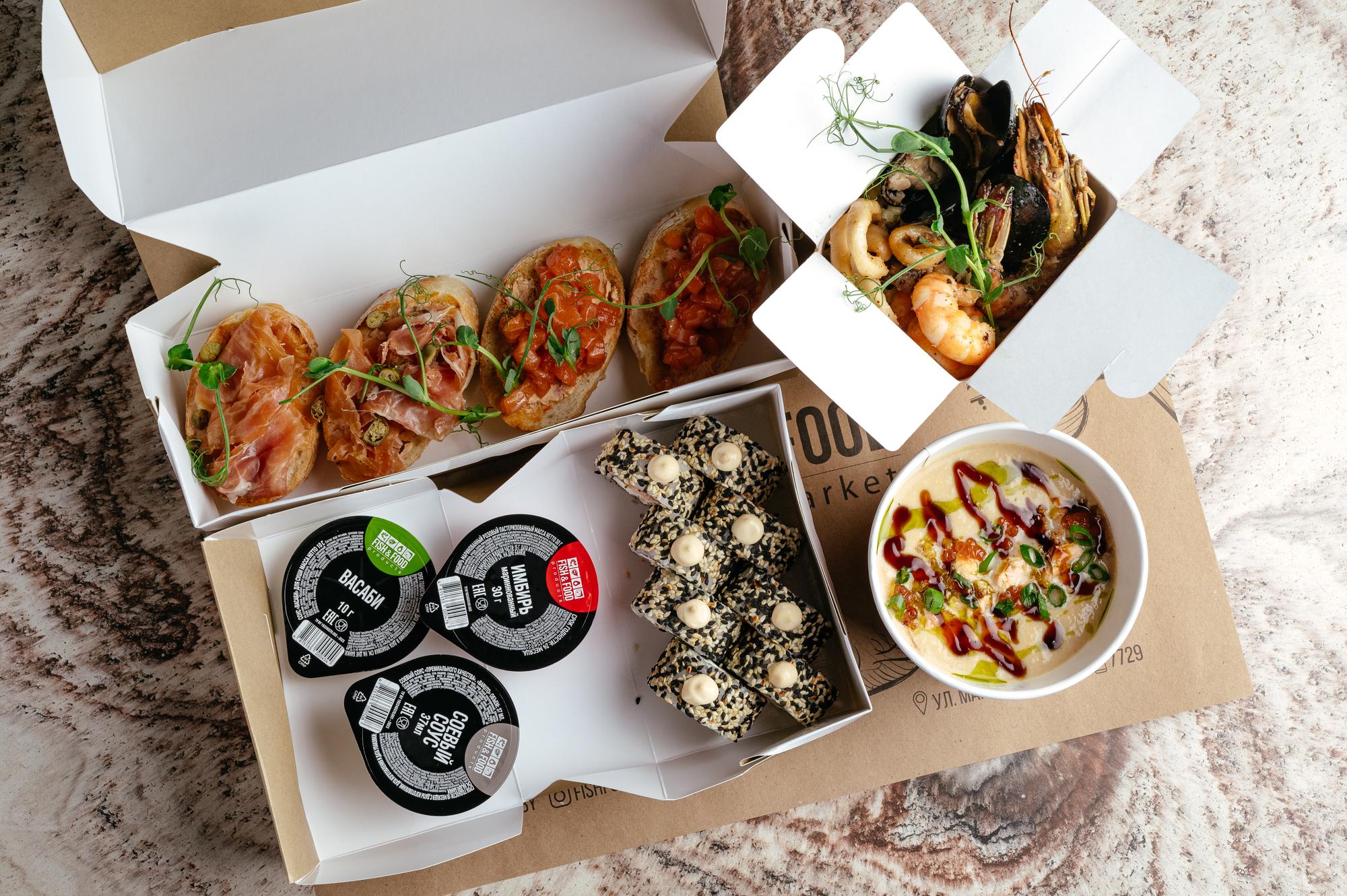 assorted packaged meal boxes